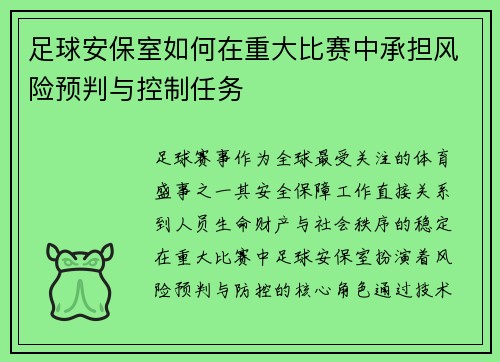 足球安保室如何在重大比赛中承担风险预判与控制任务