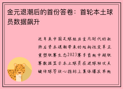 金元退潮后的首份答卷：首轮本土球员数据飙升